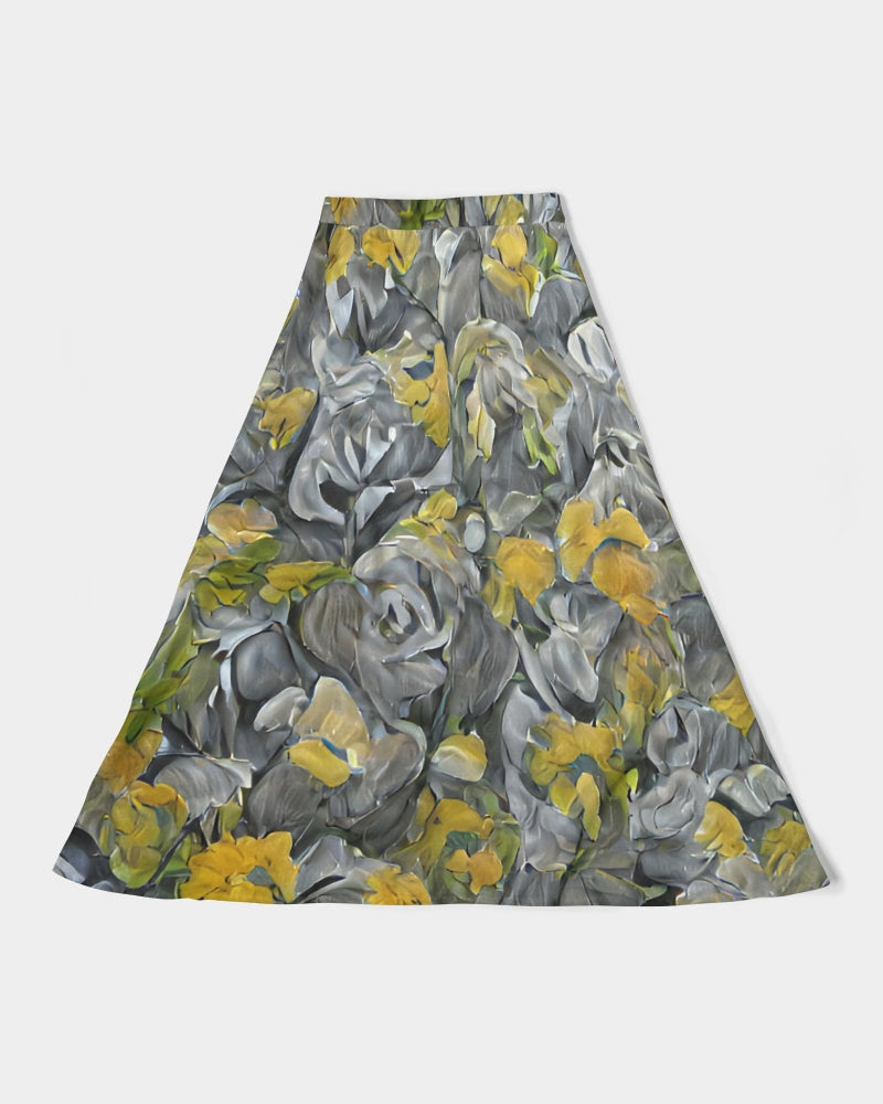 Orange and yellow and grey abstract design of Roses Women's A-Line Midi Skirt