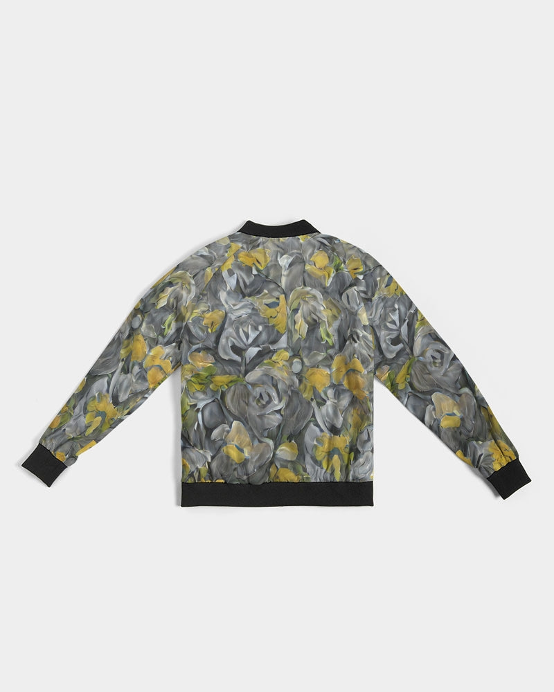 Orange and yellow and grey abstract design of Roses Women's Bomber Jacket