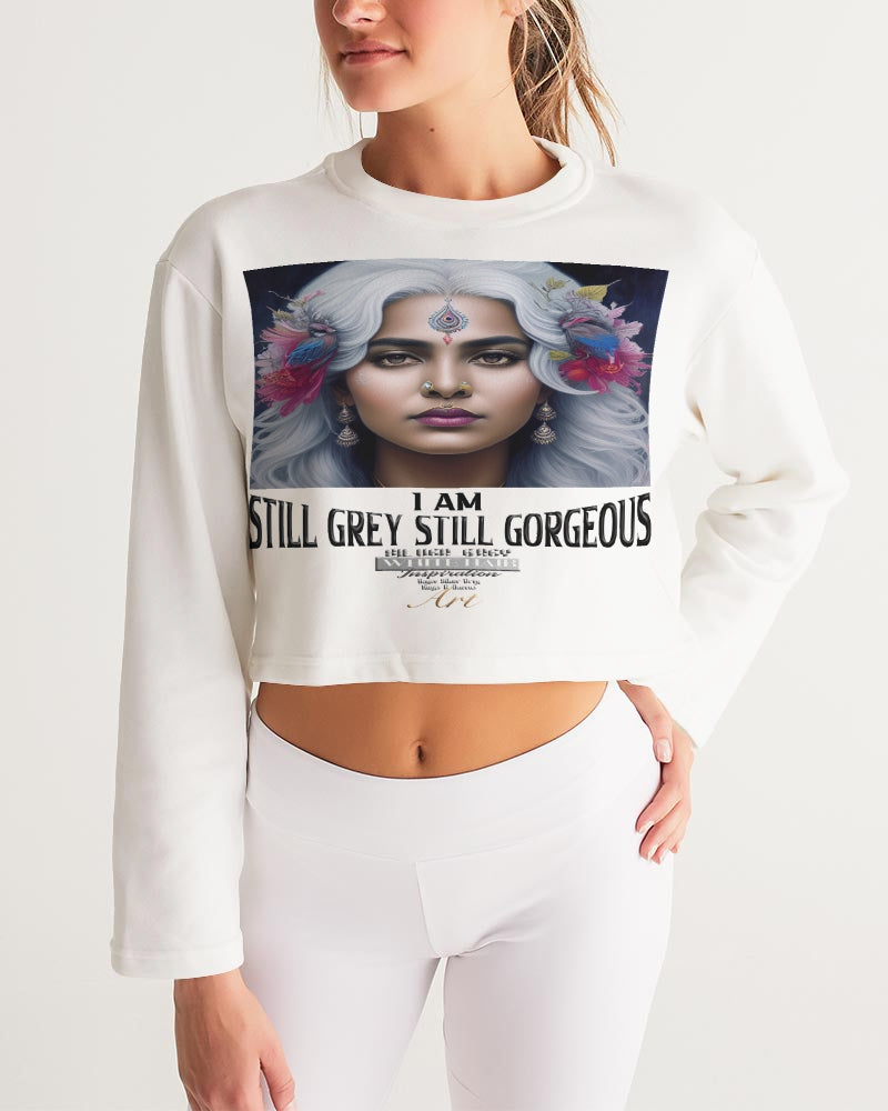 Promoting Indian women with silver grey hair Women's Cropped Sweatshirt