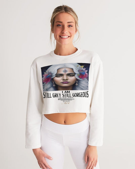 Promoting Indian women with silver grey hair Women's Cropped Sweatshirt