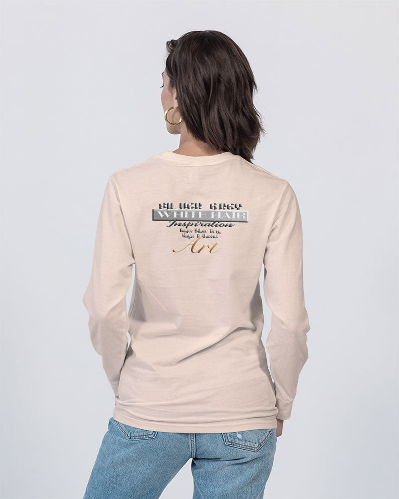 Promoting Indian women with silver grey hair Unisex Long Sleeve Tee | Lane Seven