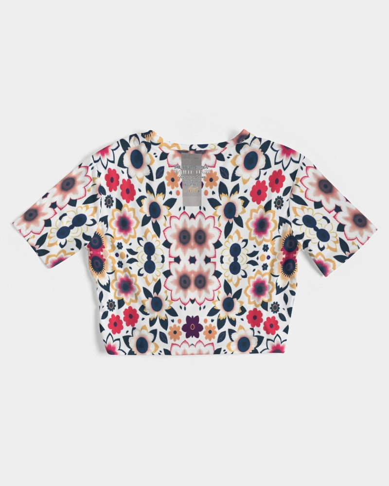 Abstract flower pattern Women's All-Over Print Twist-Front Cropped Tee