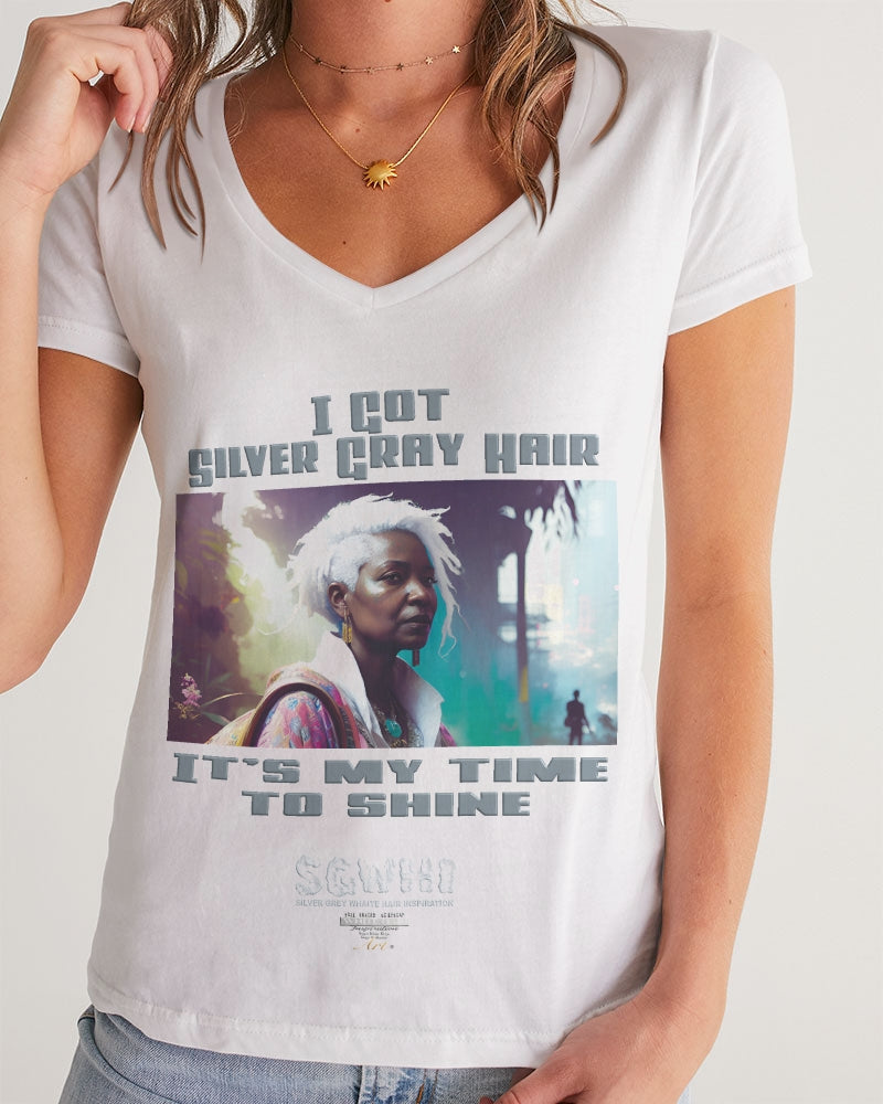 Black sister time to shine Women's All-Over Print V-Neck Tee