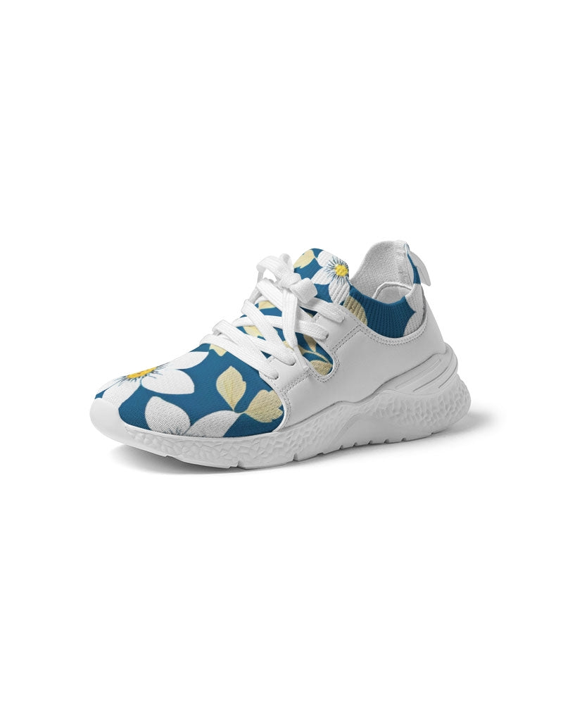 Dark blue background and white flower pattern Women's Two-Tone Sneaker