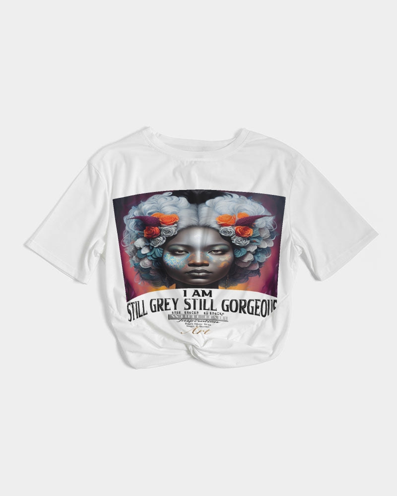 Promoting black women with silver grey hair Women's Twist-Front Cropped Tee