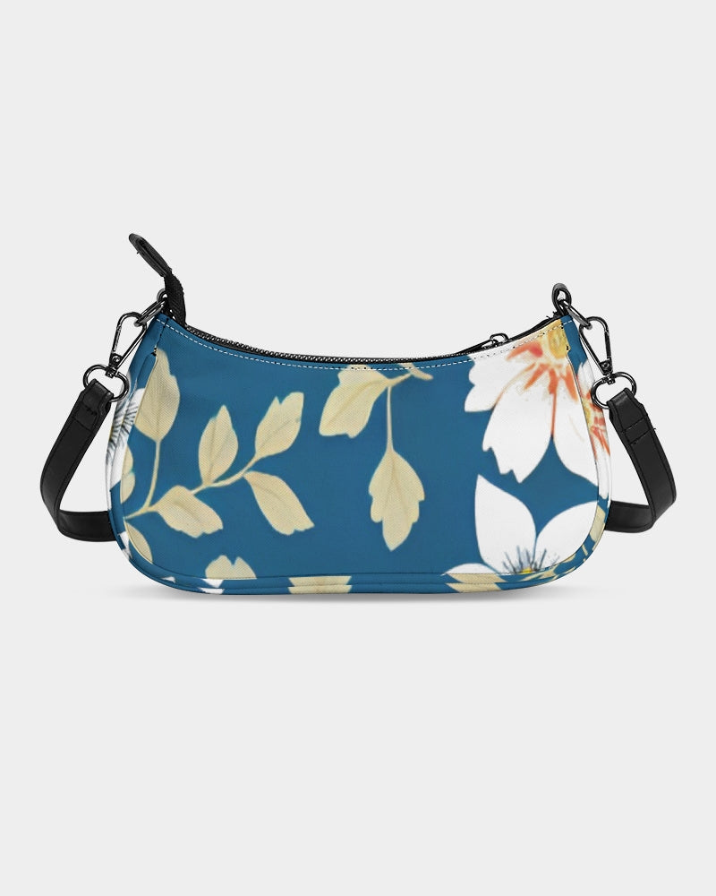 Dark blue background and white flower pattern Petite Canvas Pouch