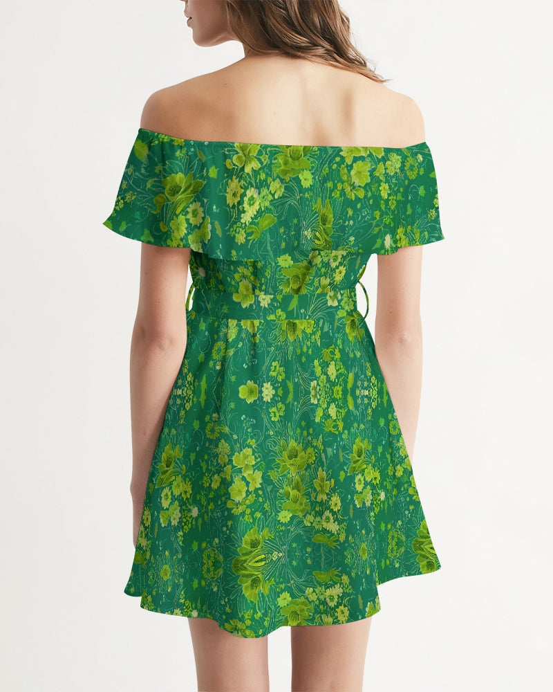 Green lush Repeat pattern Women's Off-Shoulder Dress