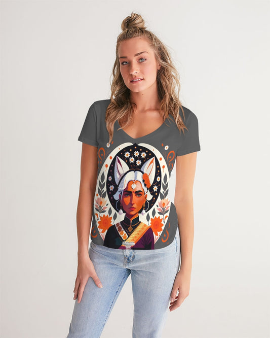 Indian Silver fox Women's V-Neck Tee