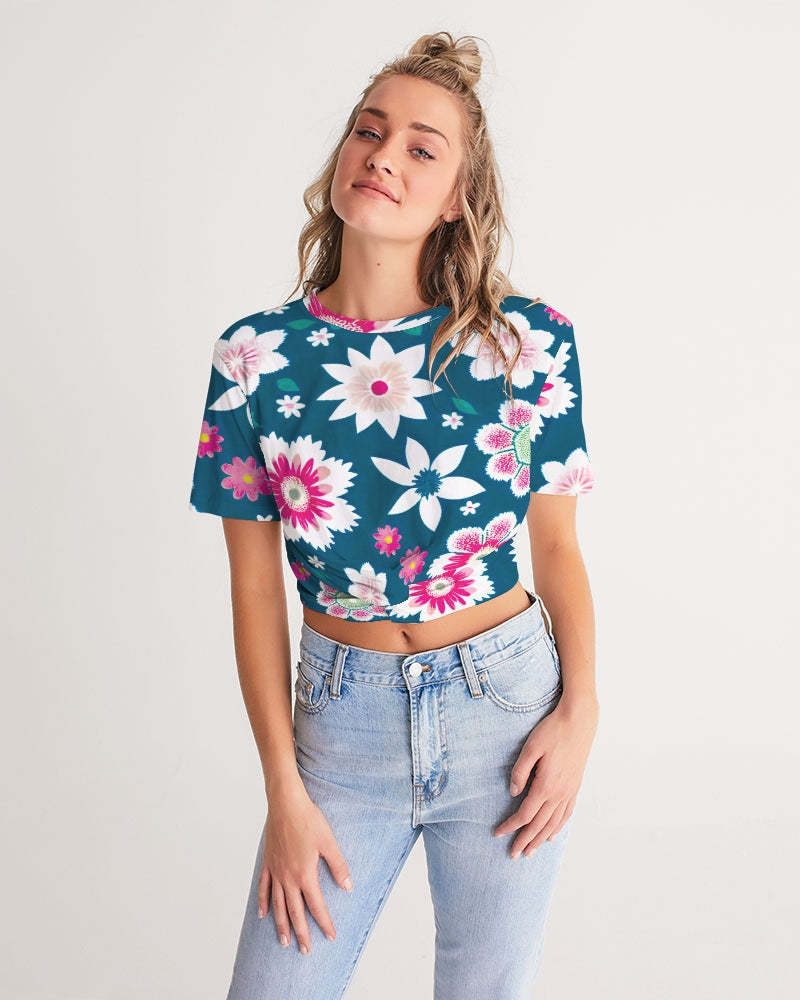 Beautiful floral pattern Women's All-Over Print Twist-Front Cropped Tee