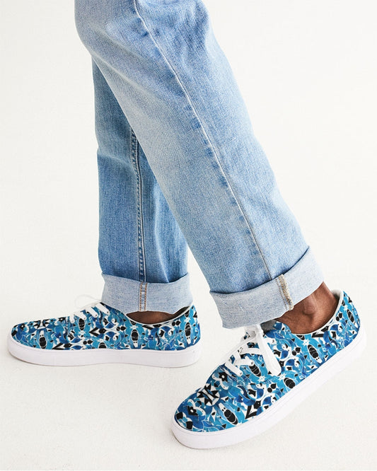 Blue Abstract pattern design Men's Lace Up Canvas Shoe