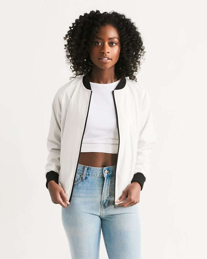 Promoting Asian women with silver grey Women's Bomber Jacket