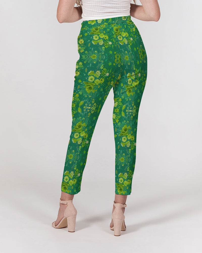 Green lush Repeat pattern Women's Belted Tapered Pants