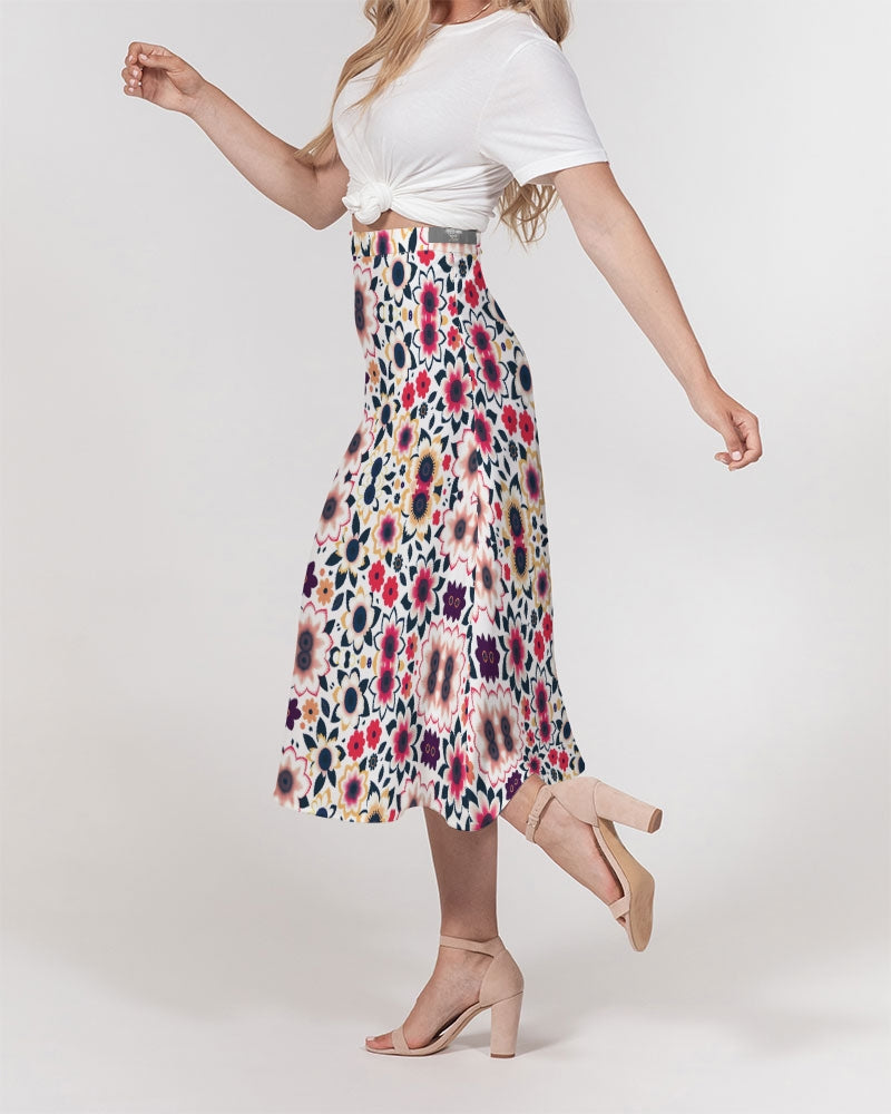 Abstract flower pattern Women's All-Over Print A-Line Midi Skirt