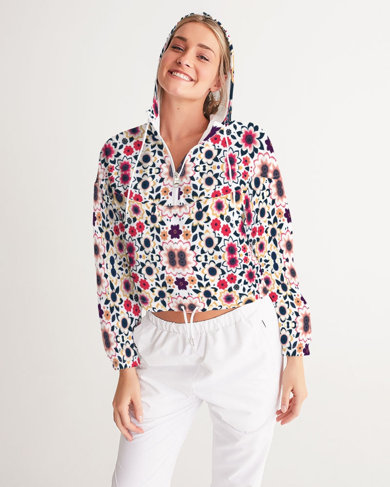 Abstract flower pattern Women's All-Over Print Cropped Windbreaker