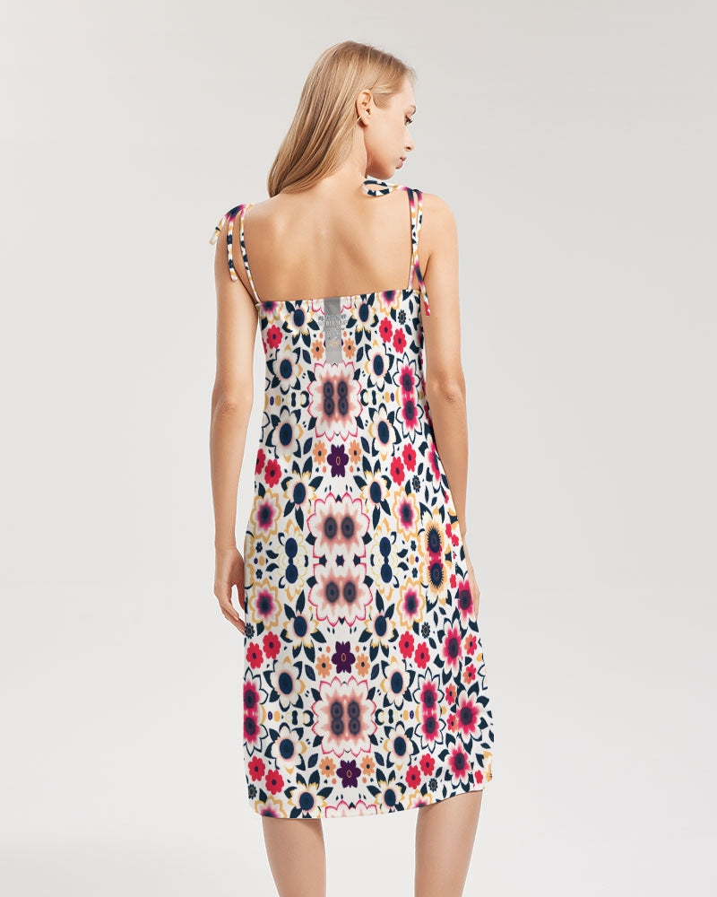 Abstract flower pattern Women's All-Over Print Tie Strap Split Dress