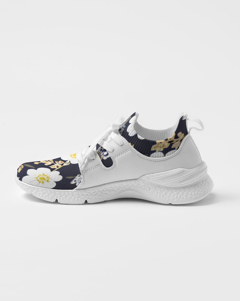 Pink flower black background Women's Two-Tone Sneaker