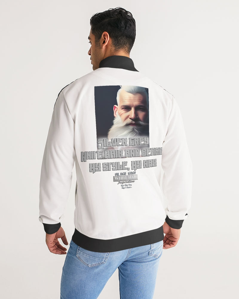 Silver Grey white hair and beard, my style my way Men's Stripe-Sleeve Track Jacket