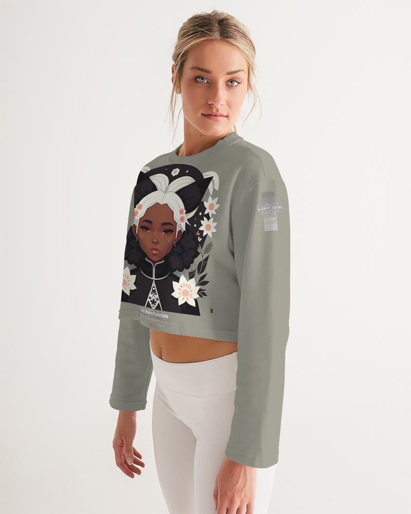 Nubian girl silver fox Women's Cropped Sweatshirt