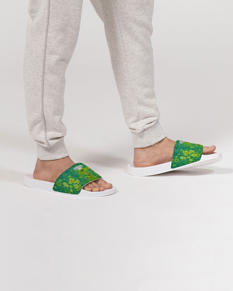 Lush green flower pattern design with logo Men's Slide Sandal