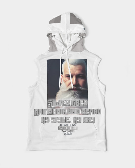 Silver Grey white hair and beard, my style my way Men's Premium Heavyweight Sleeveless Hoodie