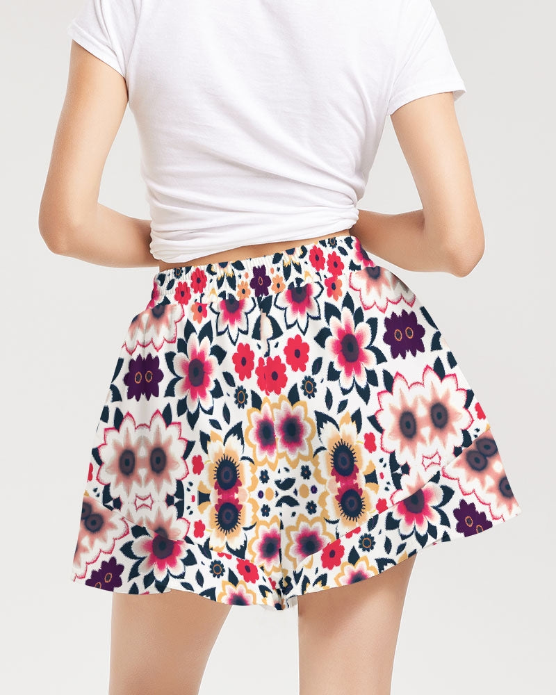 Abstract flower pattern Women's All-Over Print Ruffle Shorts