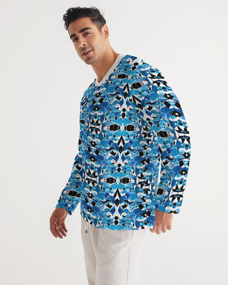 Blue Abstract pattern design Men's Long Sleeve Sports Jersey