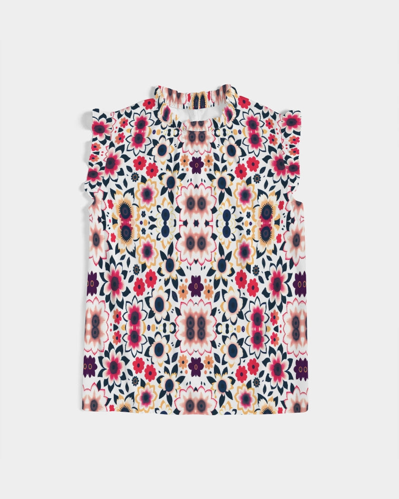 Abstract flower pattern Women's All-Over Print Ruffle Sleeve Top