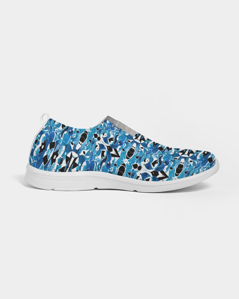 Blue Abstract pattern design Men's Slip-On Flyknit Shoe