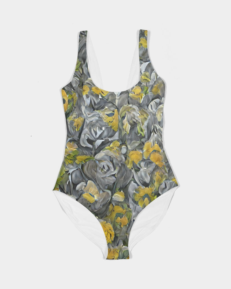 Orange and yellow and grey abstract design of Roses Women's One-Piece Swimsuit