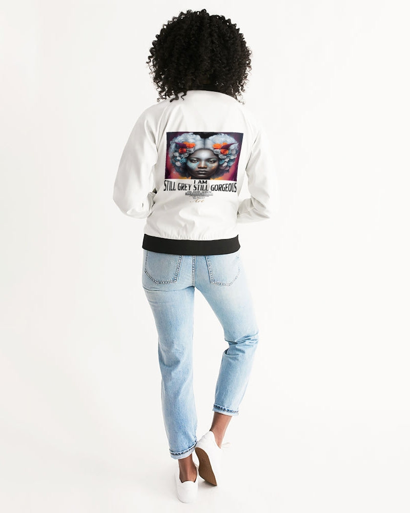 Promoting black women with silver grey hair Women's Bomber Jacket