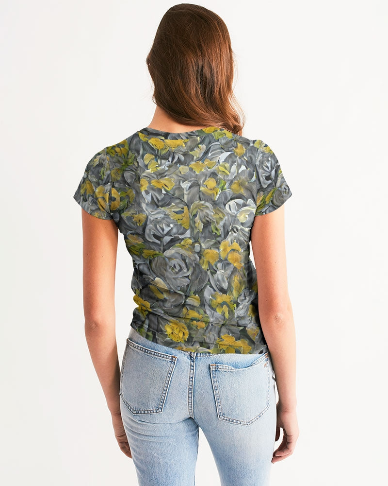 Orange and yellow and grey abstract design of Roses Women's Tee