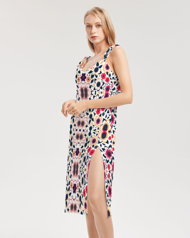 Abstract flower pattern Women's All-Over Print Tie Strap Split Dress