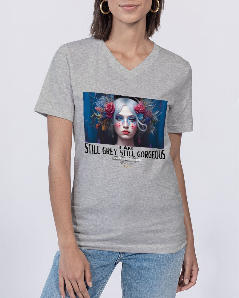 I am Still Grey Still Gorgeous Unisex Jersey V-Neck Tee | Bella + Canvas