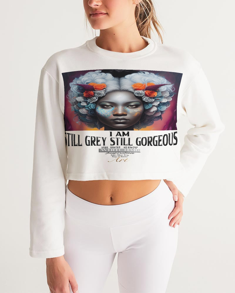 Promoting black women with silver grey hair Women's Cropped Sweatshirt