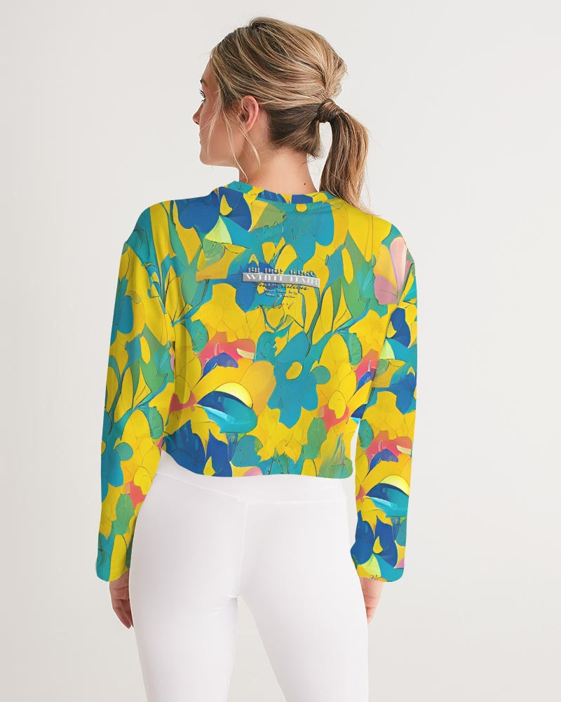 Beautiful yellow and blue hint of red pattern Women's Cropped Sweatshirt