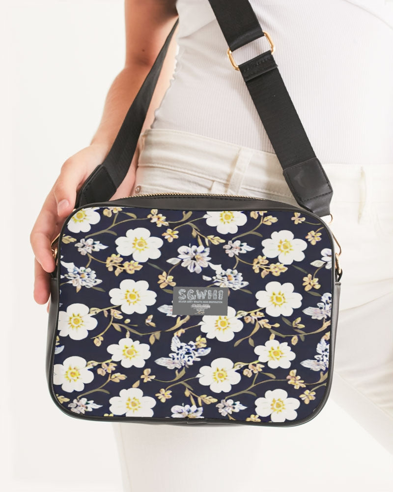 Pink flower black background Crossbody Bag