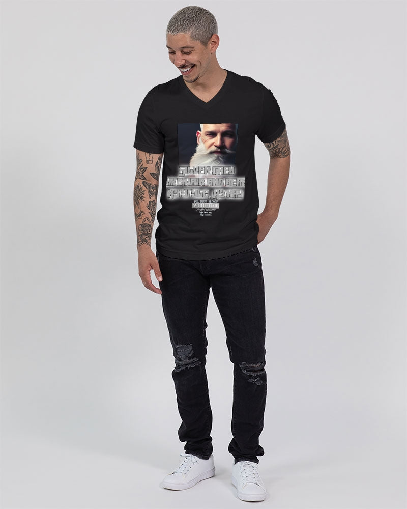 Silver Grey white hair and beard, my style my way Unisex Jersey V-Neck Tee | Bella + Canvas