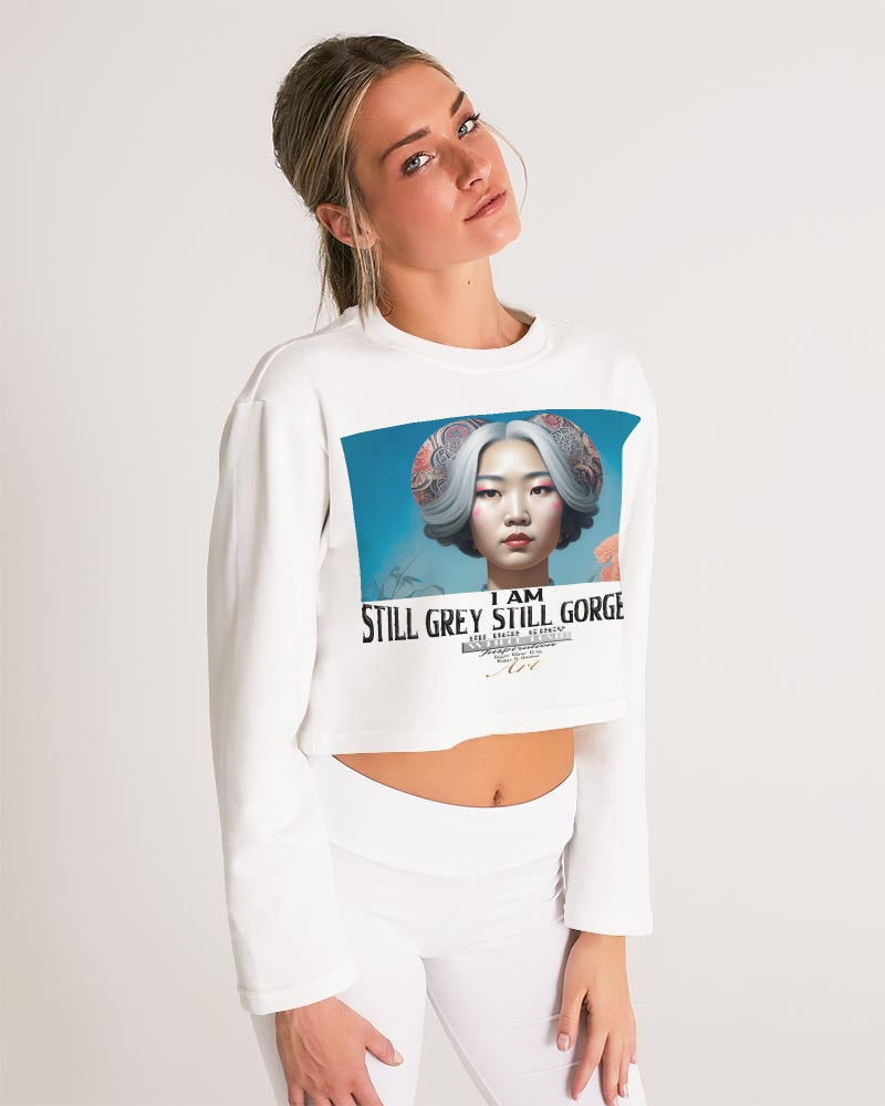 Promoting Asian women with silver grey Women's Cropped Sweatshirt