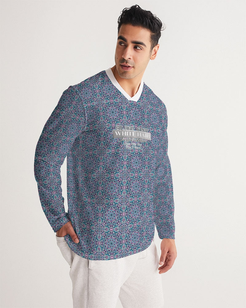 Beautiful mosaic blue pattern Men's Long Sleeve Sports Jersey