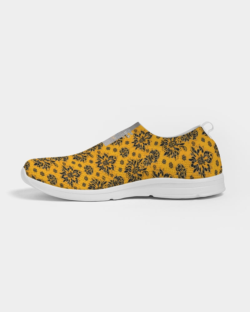 Orange and black roll pattern design Men's Slip-On Flyknit Shoe