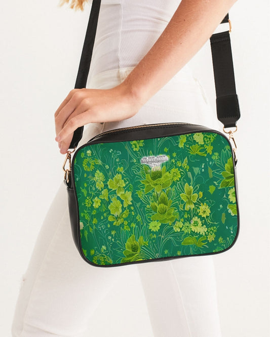 Lush green flower pattern design with logo Crossbody Bag