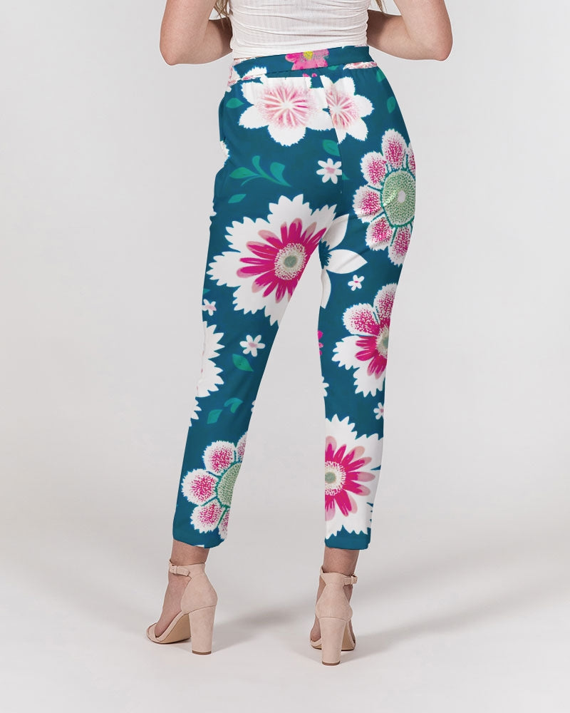 Beautiful floral pattern Women's All-Over Print Belted Tapered Pants