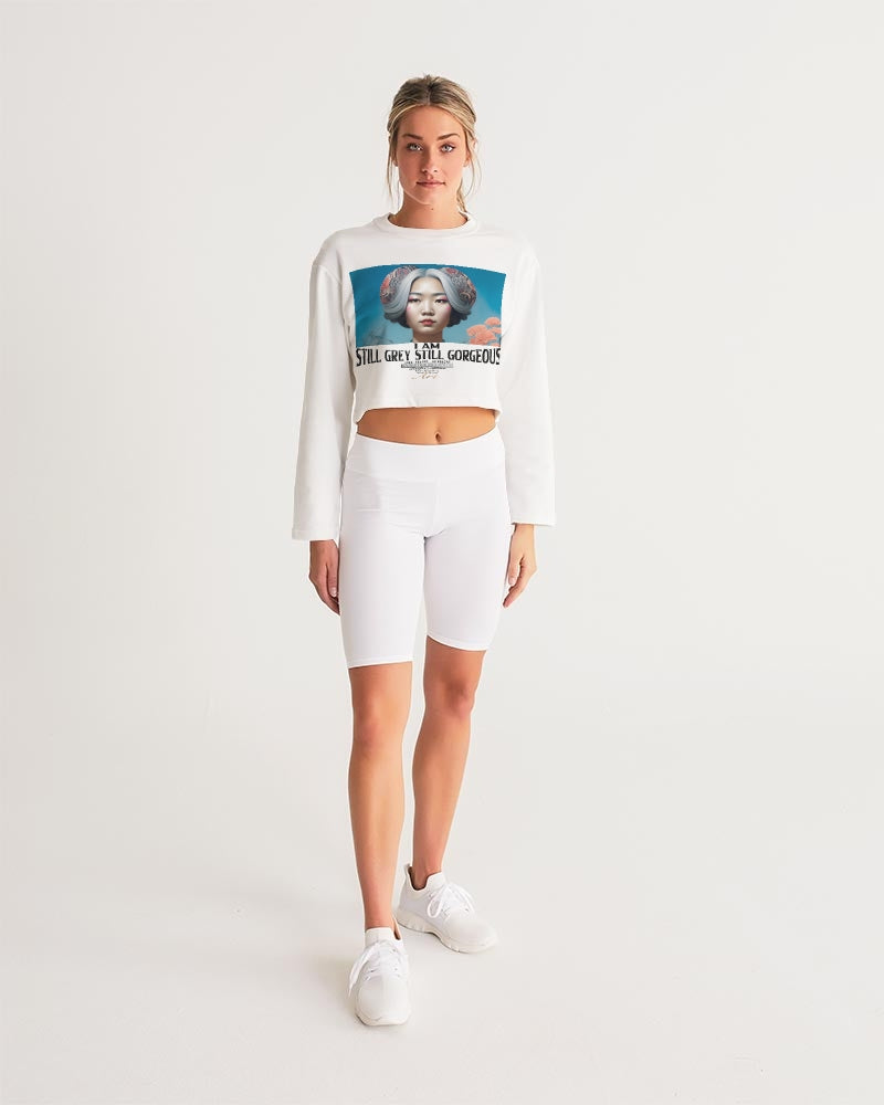 Promoting Asian women with silver grey Women's Cropped Sweatshirt