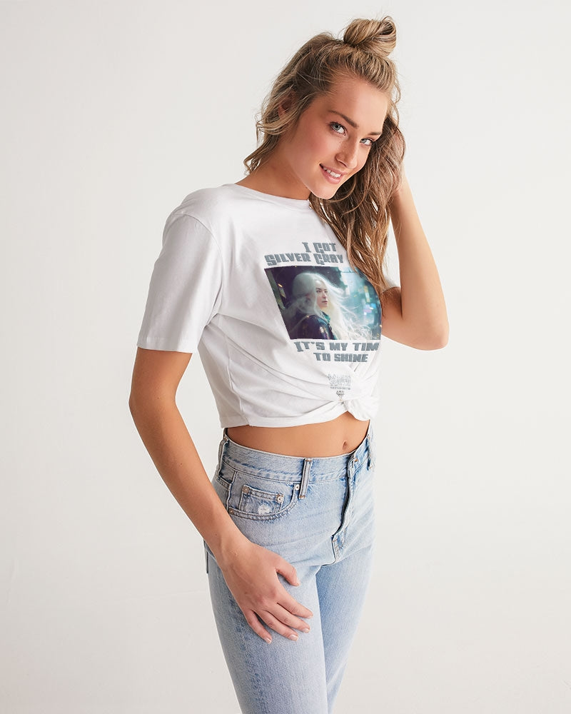 Beautiful white woman my time to shine Women's All-Over Print Twist-Front Cropped Tee