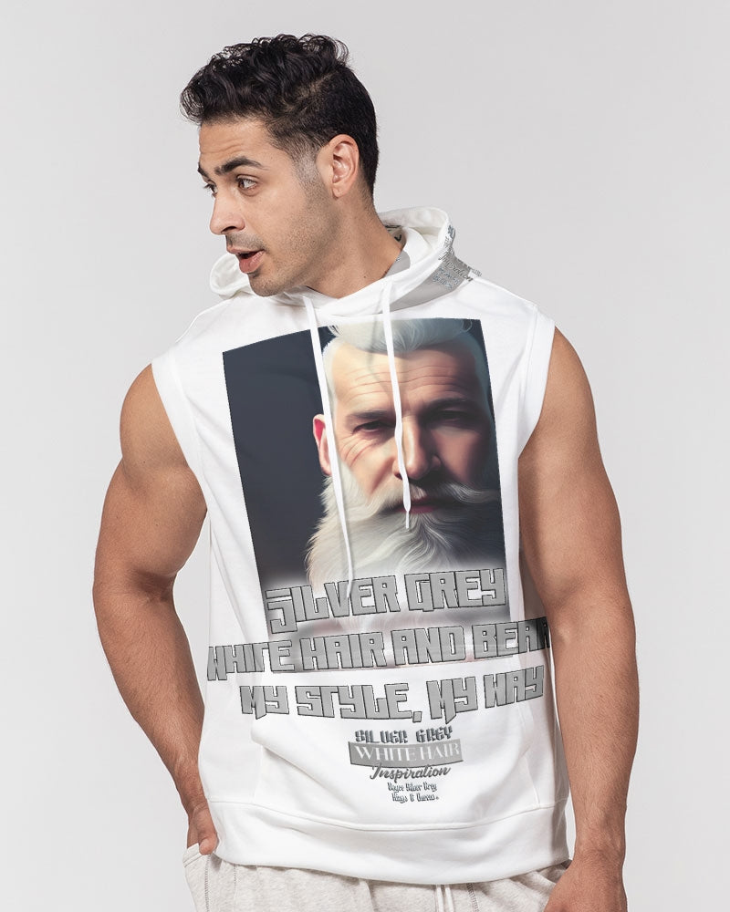 Silver Grey white hair and beard, my style my way Men's Premium Heavyweight Sleeveless Hoodie