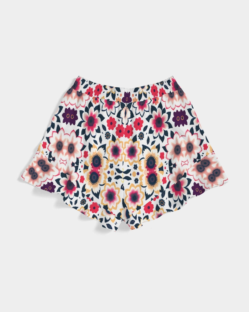 Abstract flower pattern Women's All-Over Print Ruffle Shorts