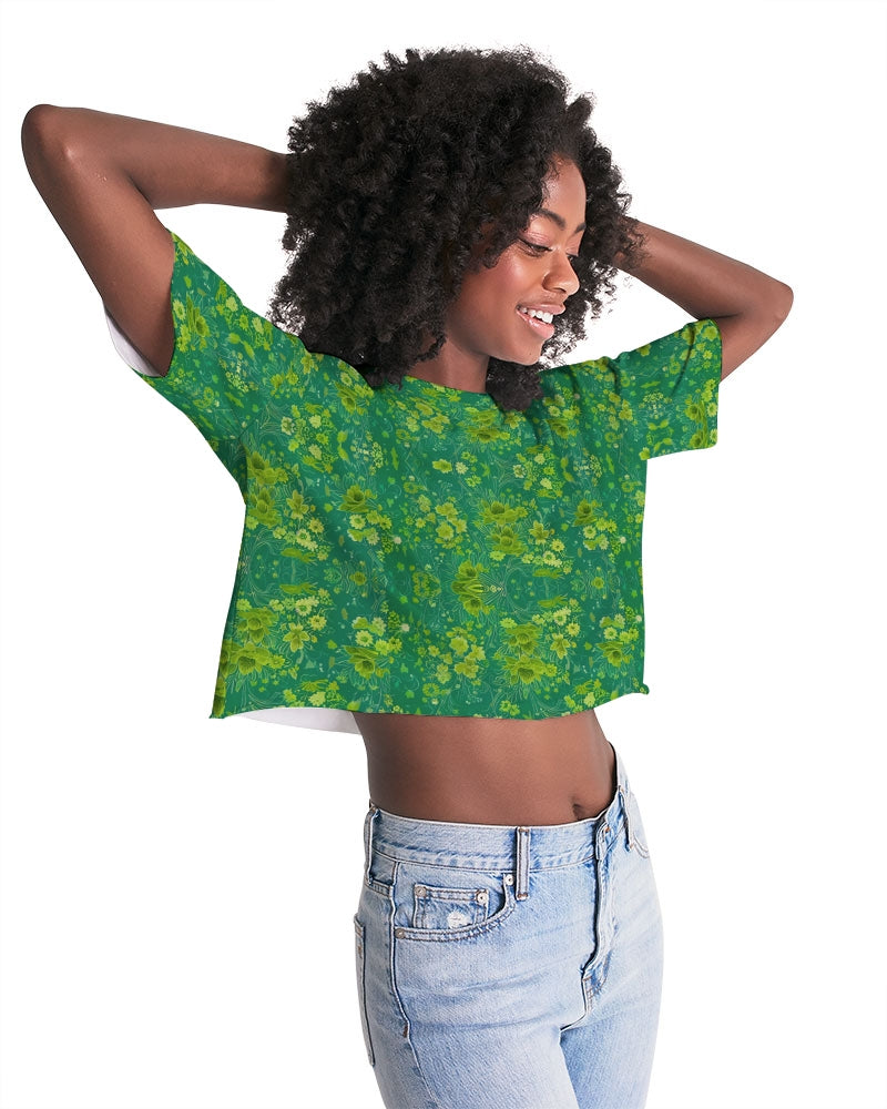 Green lush Repeat pattern Women's Lounge Cropped Tee