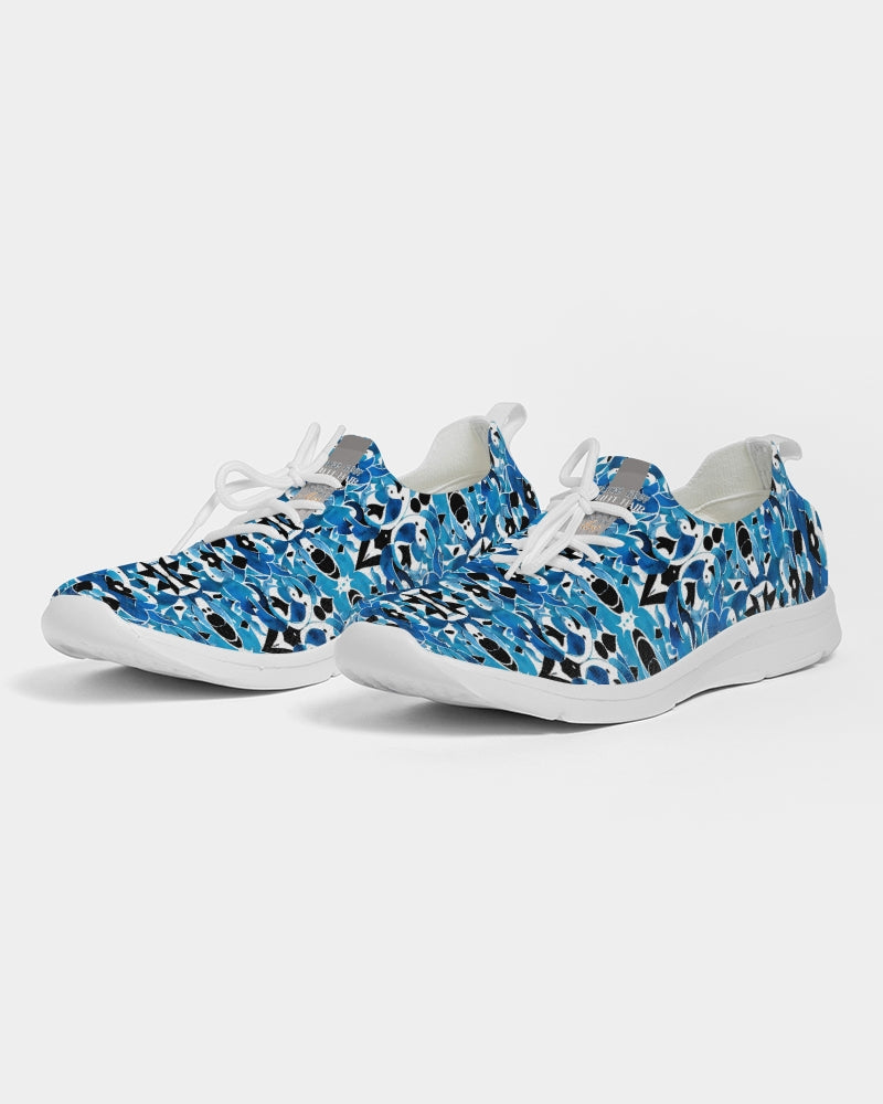 Blue Abstract pattern design Men's Lace Up Flyknit Shoe