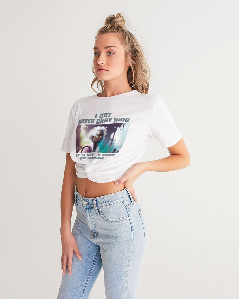 Black sister time to shine Women's All-Over Print Twist-Front Cropped Tee