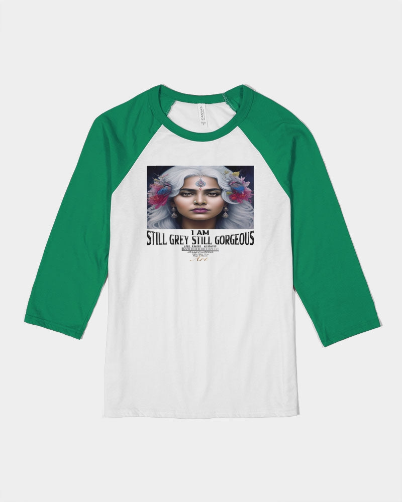 Promoting Indian women with silver grey hair Unisex Three-Quarter Sleeve Baseball Tee | Bella + Canvas